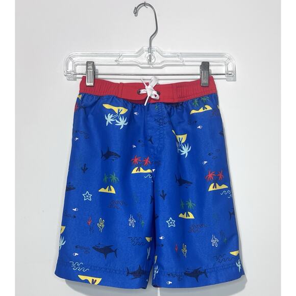Hanna Andersson Boys Swim Shorts US 6-7 Blue Yellow Red Pocket Drawstring NWOT - Picture 1 of 7